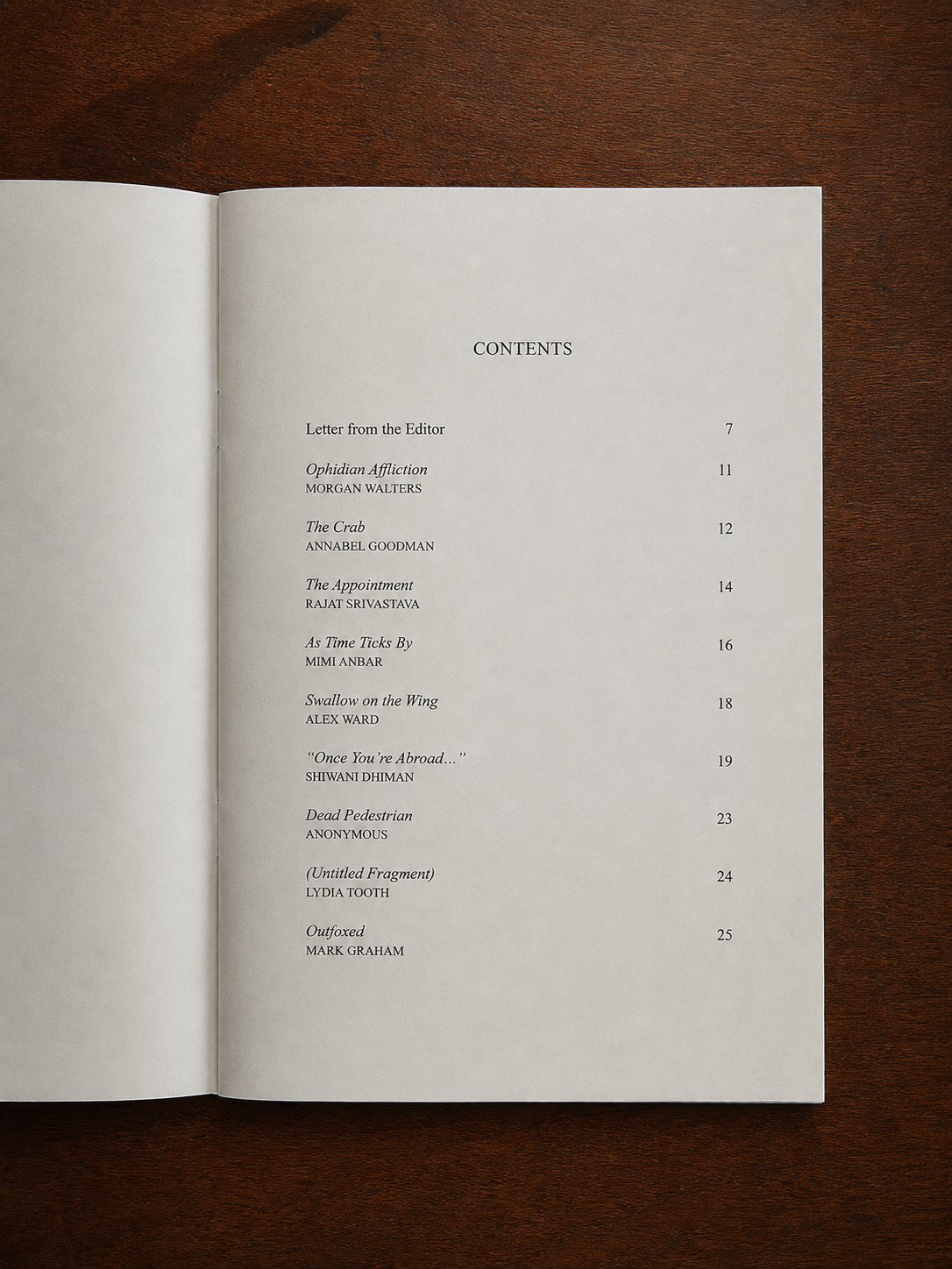 The Parlour Issue One contents pages